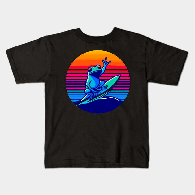 Frog Lover Surfing Beach Kids T-Shirt by Outrageous Flavors